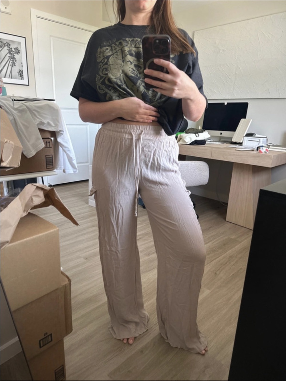 Fashion Nova Light Taupe Wide-Leg Drawstring Pants